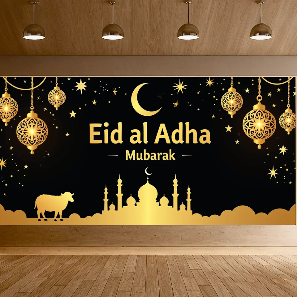 Eid Mubarak Decorácie pozadie Ramadan Eid Al Adha Dvere Cover Outdoor Banner Záves Lantern Moon mešita, večierok