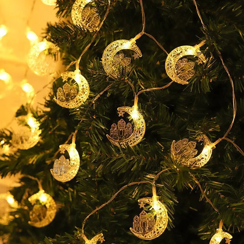 Eid Mubarak Moon Star Led Svetlá Lights Islamské moslimské strunové svetlá Dodávky Kareem Ramadán Domáca dekorácia Eid al-Fitr Ornament