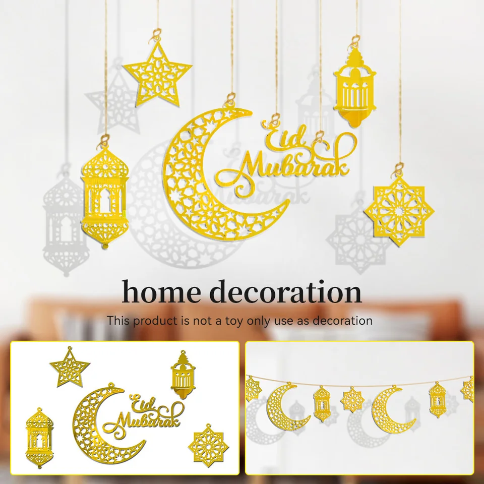 Eid Mubarak prívesok dekorácia hviezda Moon Moon Hanging Ornament Akrylové zrkadlo Ramadan Kareem Domáce pozadie Moslimské večierky Dodávky