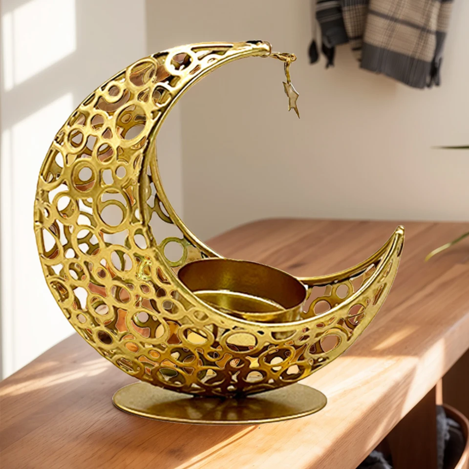 Eid Mubarak Sviečka držiak kovový držiak na sviečky Mesiac Eid Mubarak Decor Dort