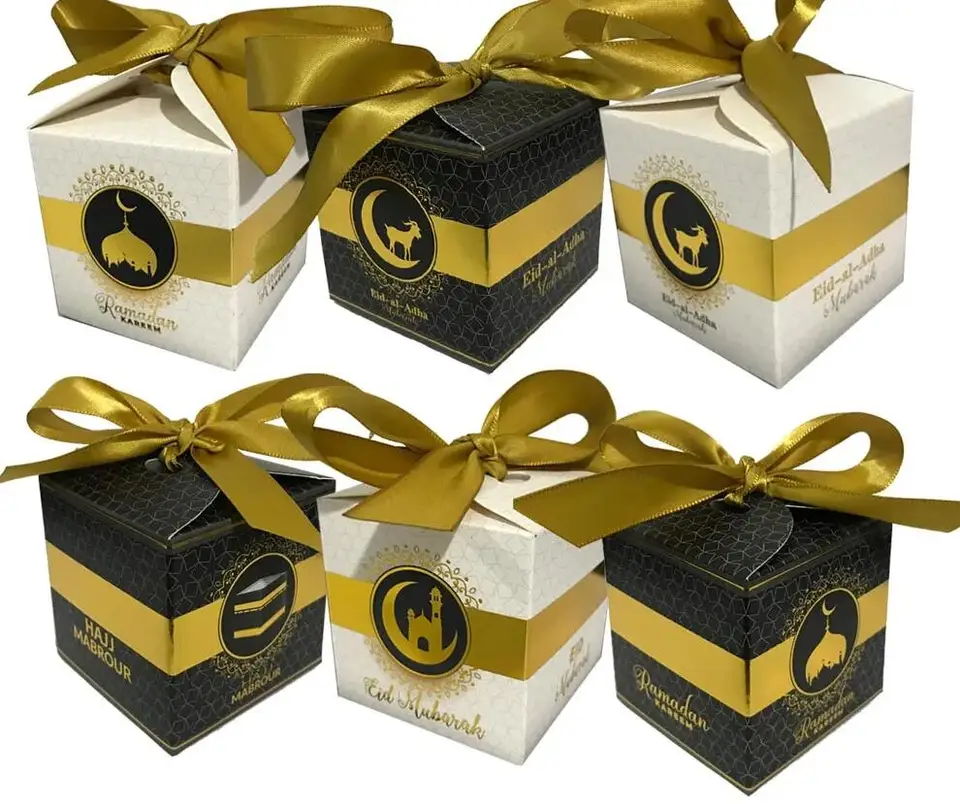 Eid Ramadan Party uprednostňuje zlatú čiernu bielu sety Mini papier Candy Box 20/50/100ks pre Muslin Mubarak Nový rok sviatočná výzdoba