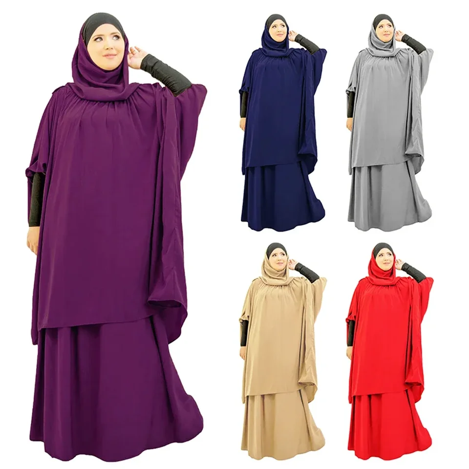 Eid Ramadan s kapucňou Khimar sukňa 2ks sada žien Moslimský modlitebný odev Islam tradičné oblečenie arabské rúcho abayas kaftan abaya