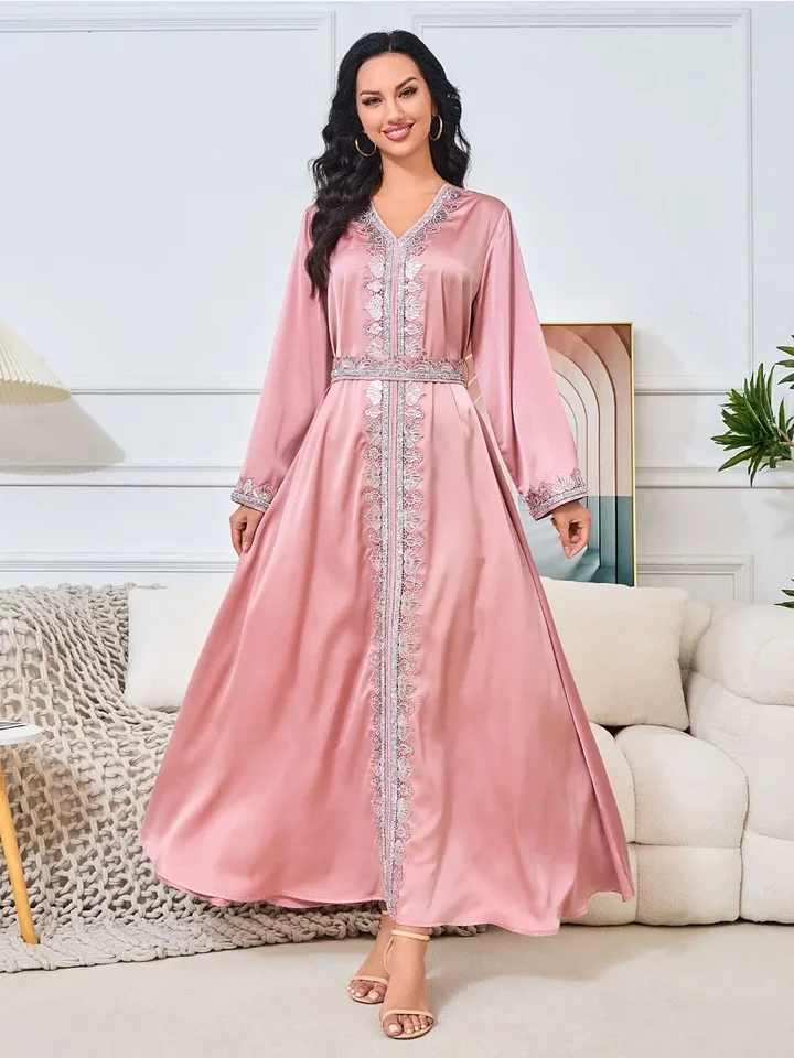 Eid ramadán Moslim Abaya Ženy sa obliekajú saténové dubajské islamské morčacie šaty kaftans abayas rúcho femme Musulmane kaftan marokain
