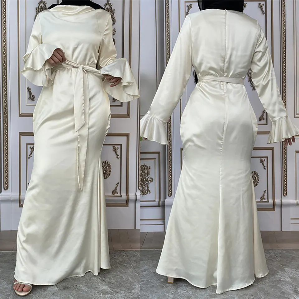 Eid ramadán Ženy Abayas Vysoko kvalitné saténové šaty Stredný východ Moslimský islamský kaftan Dubaj turecký Jilbabtürkiye Mosaic Vestido
