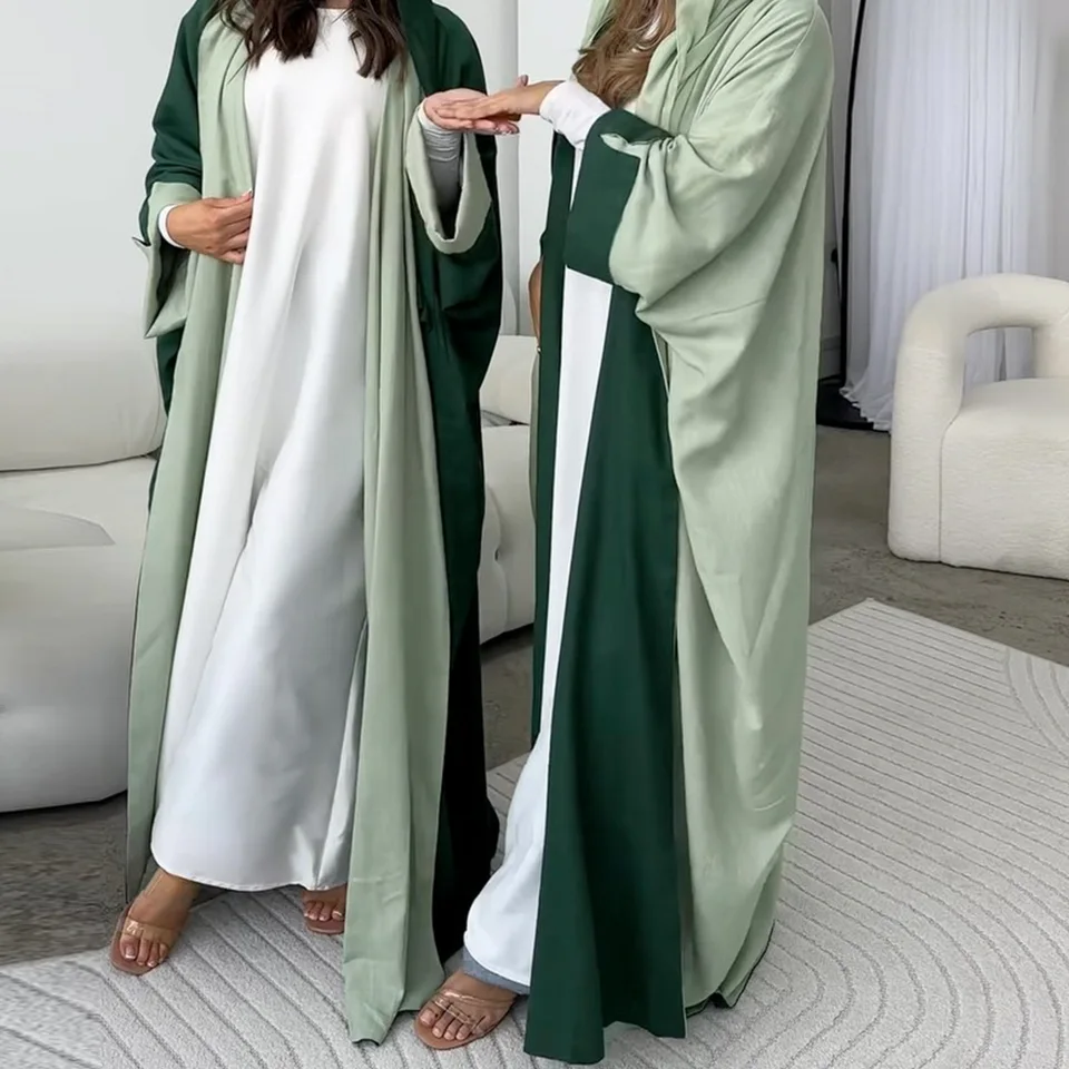 Eid reverzibilné Djellaba Maroca kaftan Ženy Moslimské šaty Otvorené Abaya Dubai Turecko Kebaya Kimono Cardigan Islam Jalabiya Ramadán
