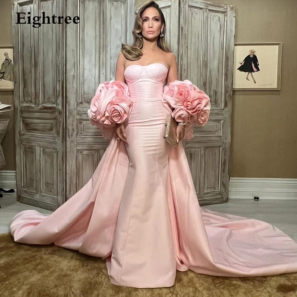 Eightree Luxury Pink Saudské večerné šaty pre formálnu príležitosť 3d kvetinové šaty Mermaid Elegantné šaty žena 2024 فساتين سه