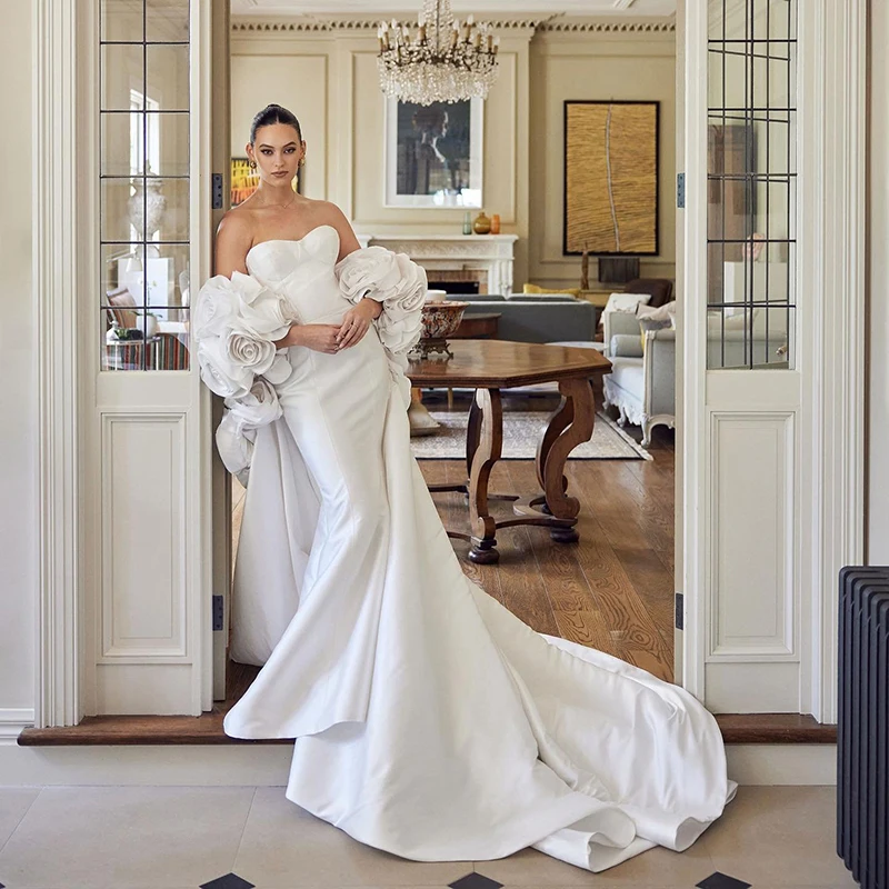 Eightree White Mermaid Svadobné šaty miláčik princezná svadobné šaty s kvetinovým šatím Elegantné svadobné plesové šaty prispôsobené