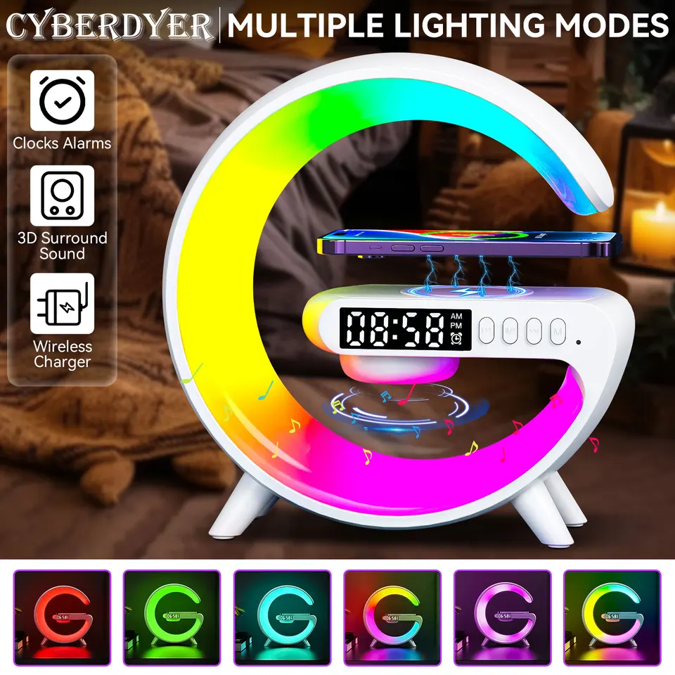 Eigiis New 15W Rýchle nabíjanie Multifunkčné bezdrôtové nabíjačky Stánok RGB Night Light Station pre iPhone Samsung Xiaomi