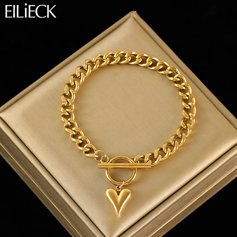 Eilieck 316L z nehrdzavejúcej ocele Láska kúzlo náramok pre ženy trendy 18 K zlatého poťahovaného nepremokavého reťazca zápästia Darček