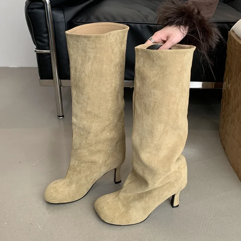 Eilken Winter Street Style Round prsty koleno-vysoké topánky punk tenké vysoké podpätky topánky Ženské dlhé topánky Zapatos de Mujer