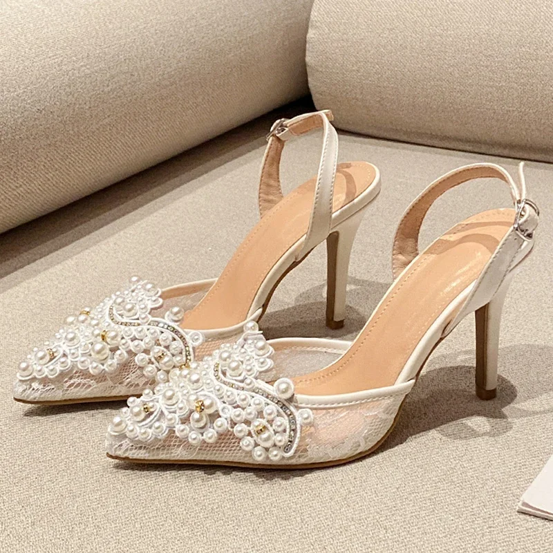 Eilyken Sexy Pearl špicaté špičky spúcne remienok Ženy pumps pumps ulicy štýl tenké podpätky sandále sandále elegantné topánky na párty