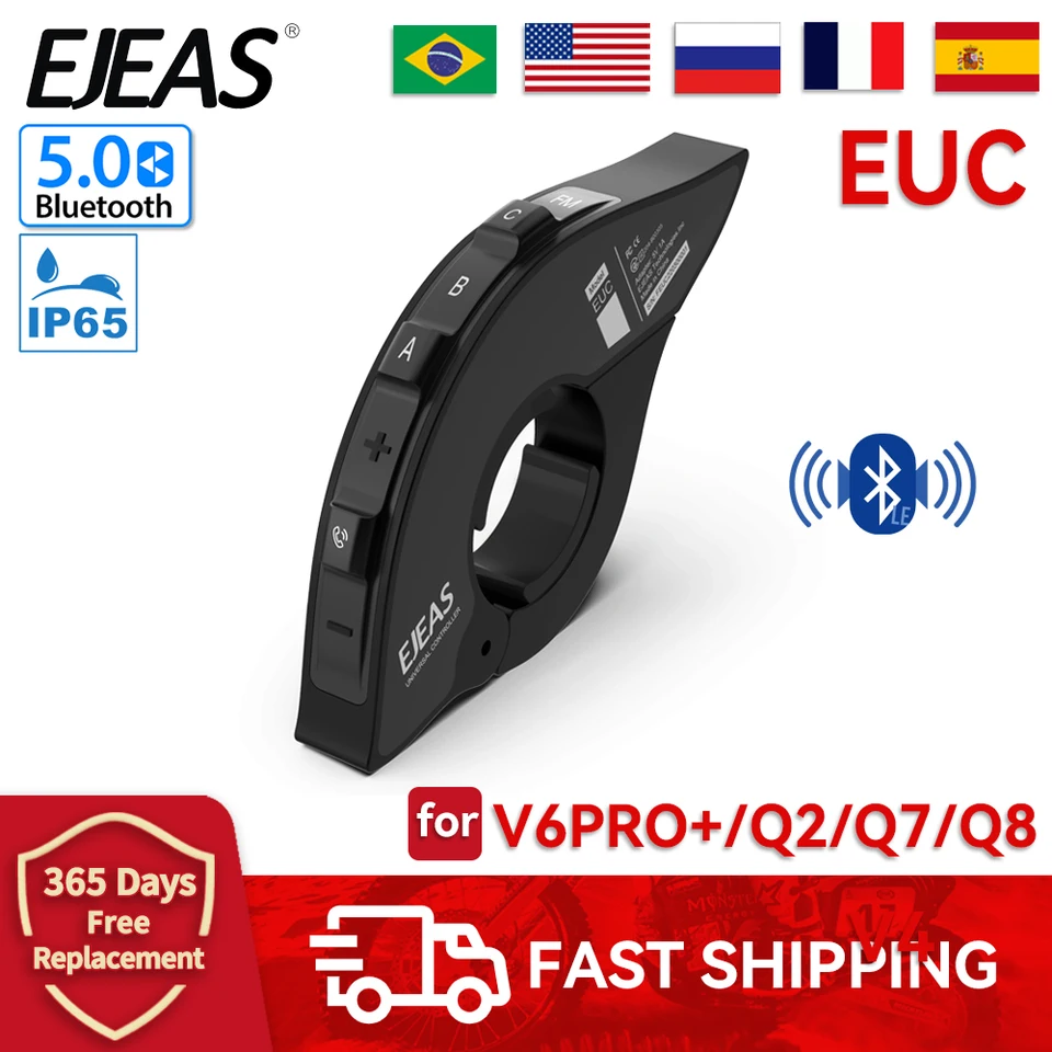 EJEAS EUC Motorcycle Bluetooth riadidlá rukoväte diaľkové ovládanie kompatibilné s EJEAS V6 PRO+/V4 Plus/Q2/Q7/Q8 Intercoms Witerproof
