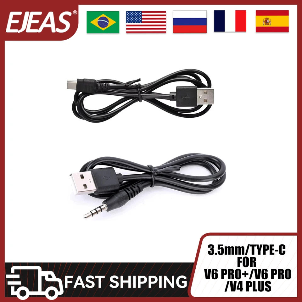 EJEAS USB Data nabíjanie kábla 3,5 mm/typu C Jack Motorcycle Intercom Accessories pre VNETPhone V6 Pro/V4 Plus/FBIM/V4C/V6C