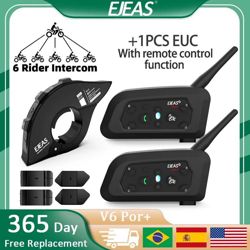 EJEAS V6 Pro+ Bluetooth Motorcycle Helme Interphone pre komunikátora náhlavnej súpravy 6RIDER s vodotesným diaľkovým ovládaním EUC