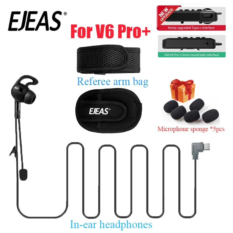 EJEAS V6 Pro+ rozhodca Walkie-Talkie Headsets Pripevnenie pre slúchadlá V6 do uší.