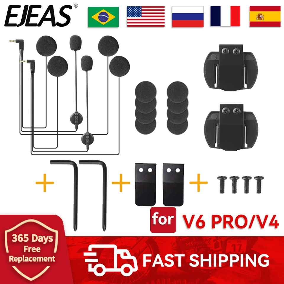 EJEAS V6 PRO/V4 Motocyklová prilba intercom Mikrofón reproduktor headset 3,5 mm s klipom pre interpón VNET Phone V6/V4 Bluetooth