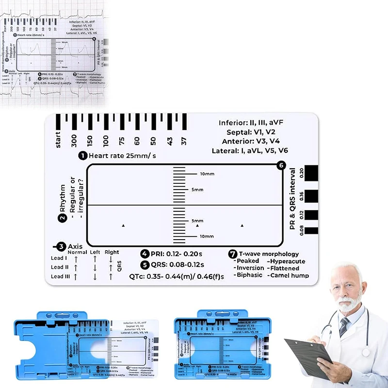 EKG 7-krokový pravítko EKG Plastový pravítko pre meranie nástroja na meranie pravítka pre EKG/EKG ľahko prenosné, s chráneným plášťom