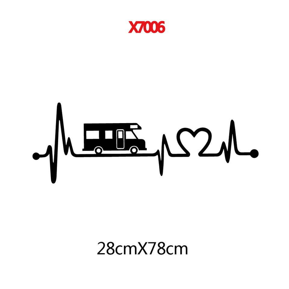 EKG Graphics Love Camp Vinyl Stickers Elektrokardiogram pre karavanové dekorácie Camper Decal Mestine Stripes