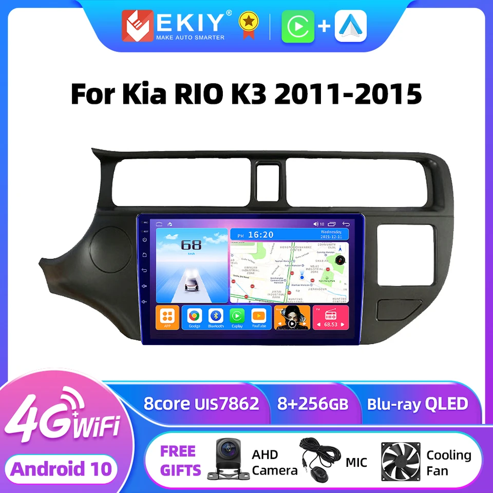 Ekiy Android 10 Cardio Radio pre Kia Rio K3 2011 2012 2013 2014 2015 DSP 1280*720 MultiMedia Video Player 2Din Navigation GPS stereo
