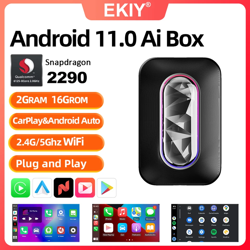 Ekiy Android 11 Wireless CarPlay Android Auto Smart AI Box pre Netflix & YouTube RGB Wired CarPlay do bezdrôtového adaptéra CarPlay A2A