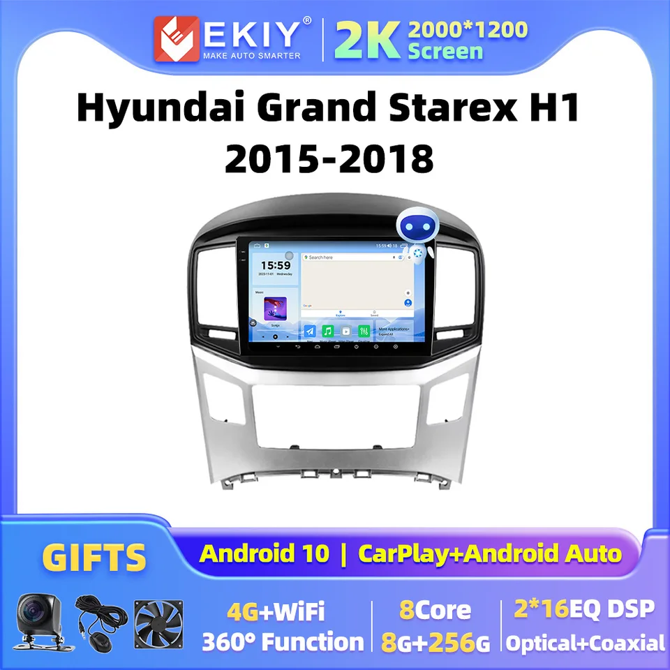 Ekiy Autoradio Car Radio pre Hyundai Grand Starex H1 2015 2016 2017 2018 2018 DSP CarPlay Multimedia Video 2 DIN Radio No DVD