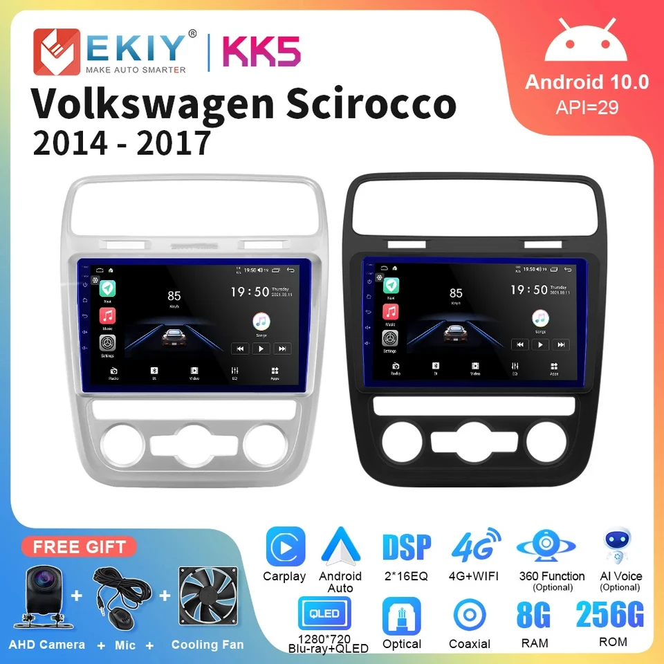 Ekiy KK5 QLED Car Radio pre Volkswagen VW Scirocco 2014-2017 Multimediálny video prehrávač navigácia GPS CARPLAY Android AUTO STEREO