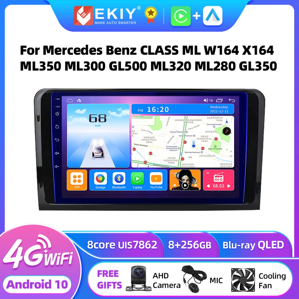 EKIY T7 Android 10.0 2 DIN Car Auto pre Mercedes Benz Class ML W164 X164 ML350 ML300 GL500 ML320 ML280 GL350 GPS CARPLAY DVD