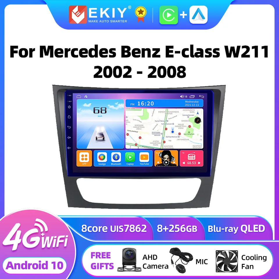 Ekiy T7 QLED Android 10 Car Auto pre Mercedes Benz E -Class W211 2002 - 2008 Multimediálny video prehrávač Auto CarPlay Bt No 2Din DVD