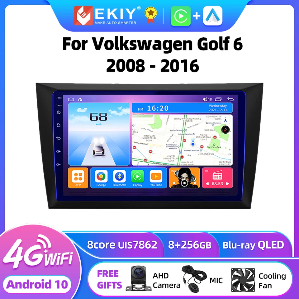 Ekiy T7 QLED DSP Android Auto Radio pre Volkswagen Golf 6 2008 - 2016 Stereo Car Multimedia Video Player 2Din CarPlay GPS Navi