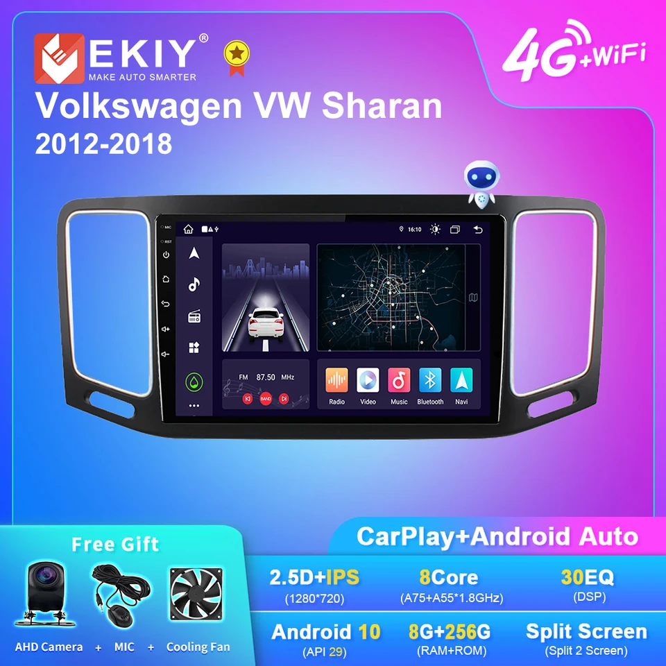 EKIY X7 DSP Android 10 Autoradio pre Volkswagen VW Sharan 2012-2018 GPS navigácia multimediálnych hráčov Stereofónny carplay č. 2 DIN DVD