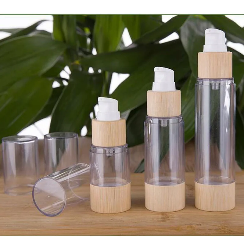 Ekologické bambusové bambus 20 ml 30 ml 50 ml 120 ml prázdne fľaše na vákuové čerpadlo bez vzduchu pre make-up krémové krémové pleťové pleťové pleťové pleť 10ks/veľa