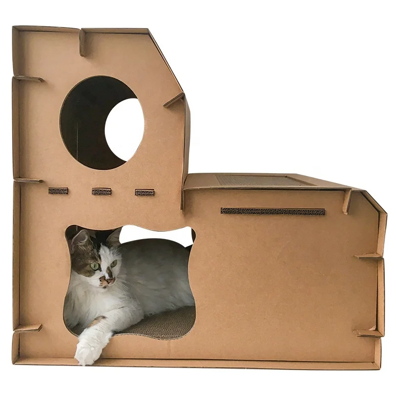 Ekologické kartónové mačka Cat Casa House hrad zvlnený škrabanc