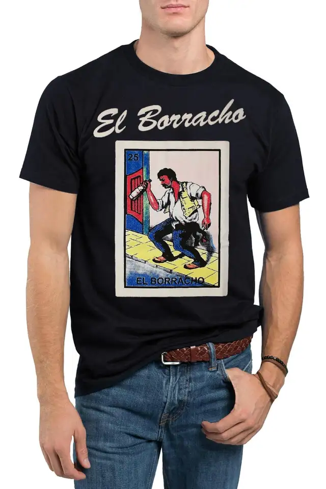 El Borracho Loteria Mexican Bingo Tričko Novinka Funny Family Tee Black New