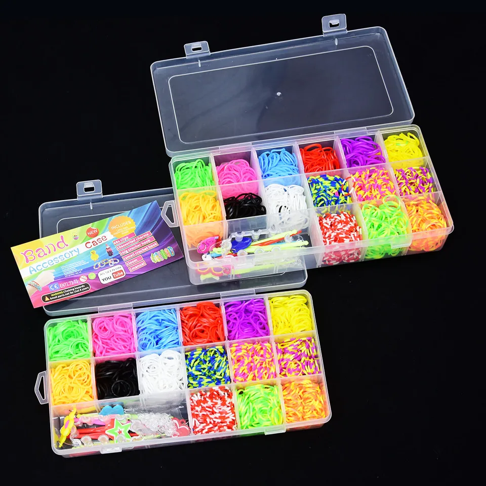 Elastické gumové tkáčske tkáčske tkáčske kapely DIY Set Box Weave Gum Makra