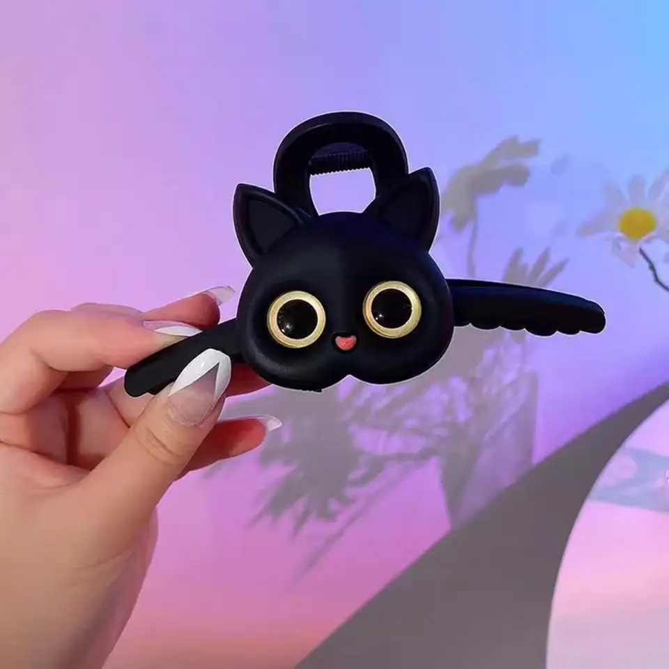 Elastické klip na vlasy rozkošný karikatúra Cat Clips pre ženy dievčatá Dievčatá ozdobné tvarované klipy so silnou priľnavosťou roztomilé čierne biele