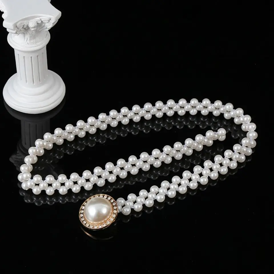 Elastický kamienok Pearl Belt Kórejský štýl retiazka Ženy Ženský pás malý voňavý štýl džíns