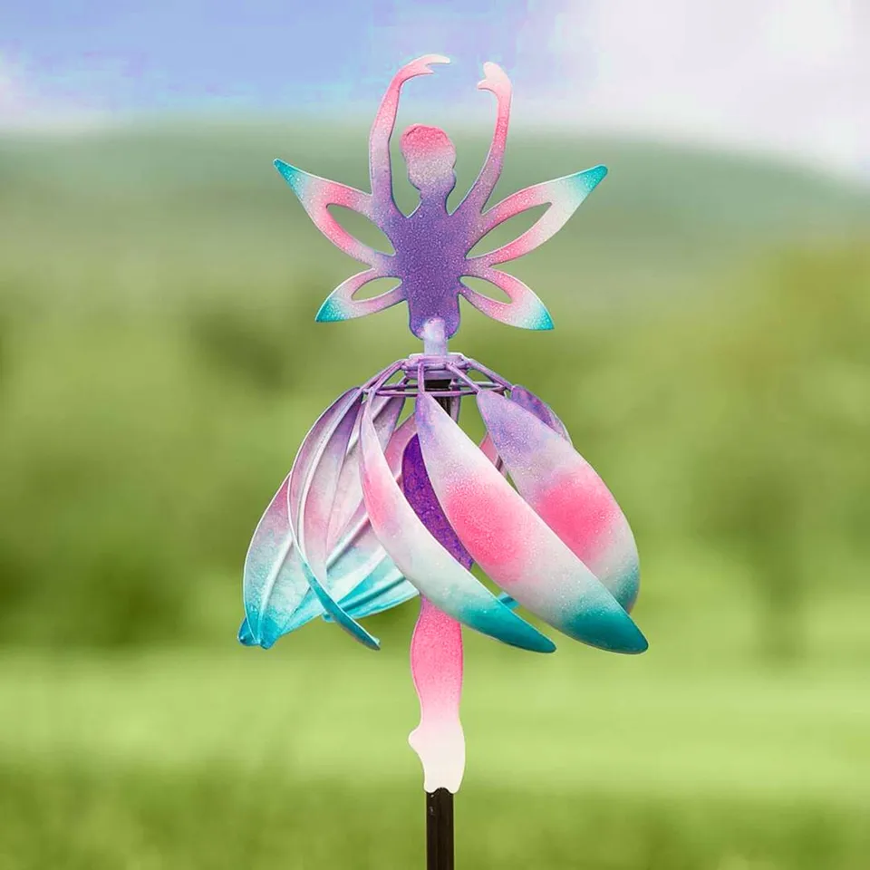 Elegantná balerína veterná spinner Fairy Windmill Mlyn Outdoor Angel Stakes Garden Ornament Flower Led Terasa