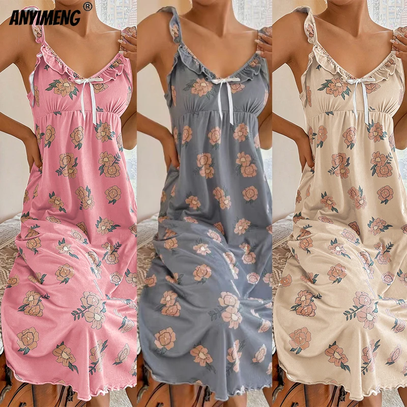 Elegantná kvetinová homedaka Chic Slim Gowns Lady Lingerie Nádherné ženy Nočné košele letné módne retro nočné šaty