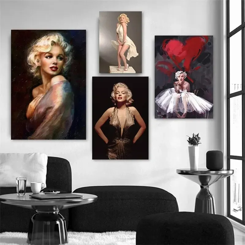 Elegantná Marilyn Monroe Canvas Painting Wall Art Classic Movie Star Portréty pre obývaciu izbu dekor Sexy ikonické plagáty výtlačky