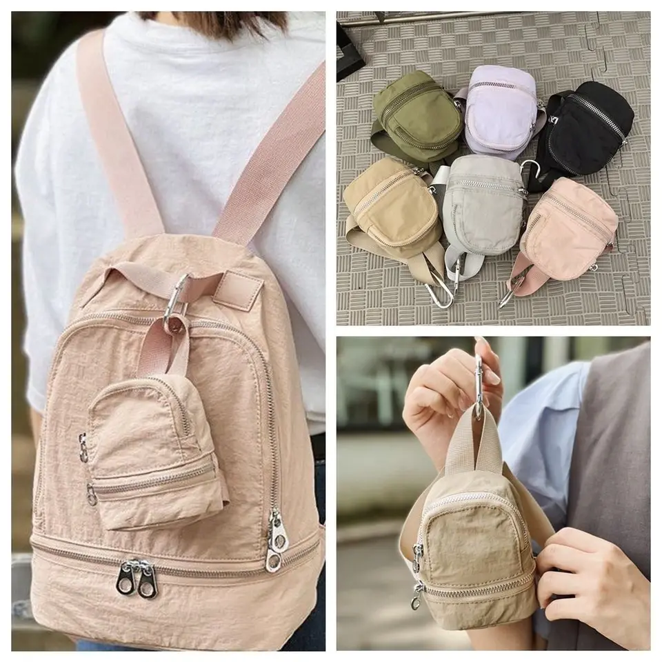 Elegantná plná farba nylon mini batoh mini kabelka praky malá peňaženka Kórejský štýl závesný kart