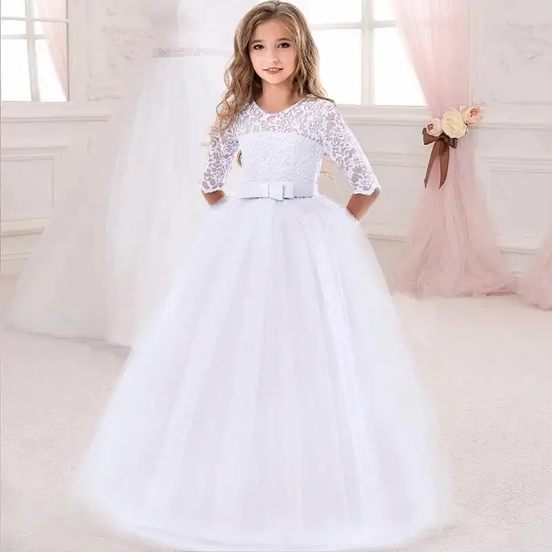 Elegantná princezná čipka družička dospievajúce dievčenské šaty na večierok Svadobné deti dlhé šaty pre 12 13 14 rokov dievčenské večerné šaty