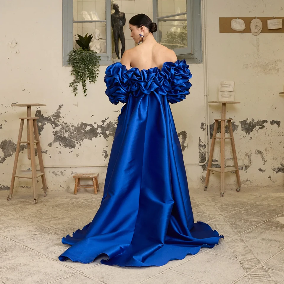 Elegantná saténová dlhá svadobná mys s nafúknuté rukávmi súdu Tain Tain Cape Outfit Coat pre ženy TSWD415