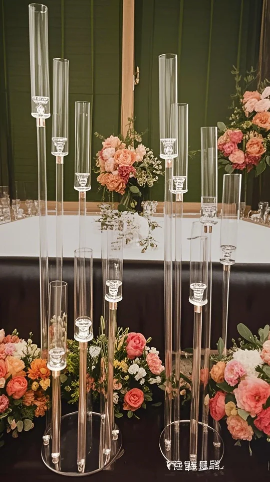 Elegantná svadobná dekorácia stredobod s akrylovou sviečkou CandeLaBra Clear Sviečka - ideálne pre DIY Party/Decor Decor 5pcs 10ks
