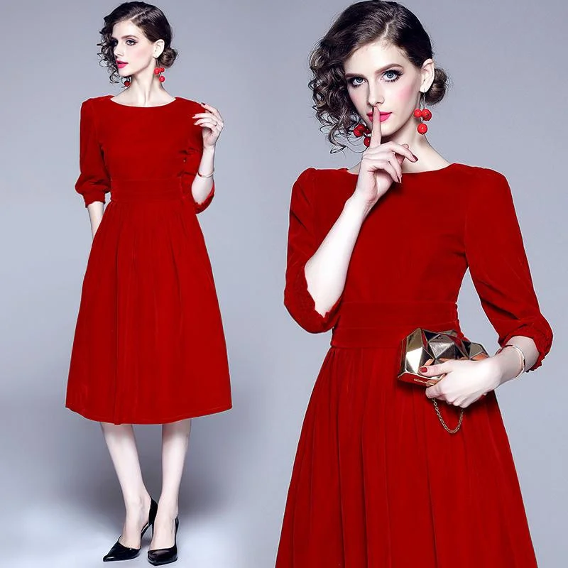 Elegantná tunika Occident All zápas sukne na jeseň pre jeseň čínska červená farebná moderná kancelária Lady A-Line Vestidos
