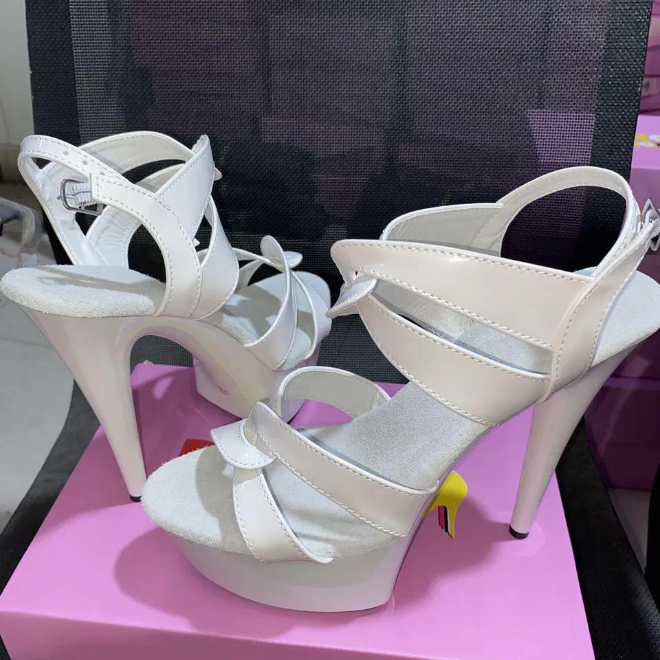 Elegantná čierna, biela a červená 17 cm sexy podpätky, pólové tanečné topánky, sandále s vysokým podpätkom na večierky