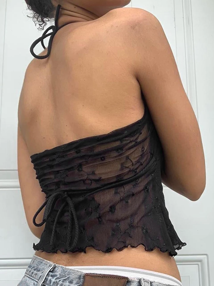 Elegantná čipka Halterneck bez rukávov s kvetinovou patchworkom a backless Design Ideálne pre letné klubové večierky a podujatia