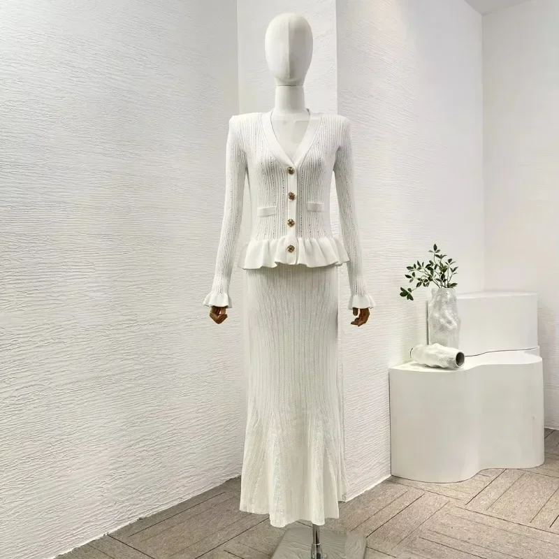 Elegantná špičková kvalita Dámska morská panna Midi White Dress Collection Collection Cely Ruckve 2024 Lady Nový dizajn