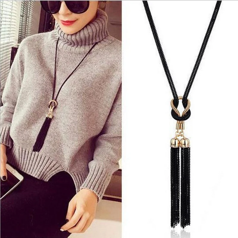 Elegantná ženská módna prívesok Náhrdelník Tassel Long Winter Sweater Retial Náhrdelník Ženy Geometrické skrútené náhrdelníky Darček šperky