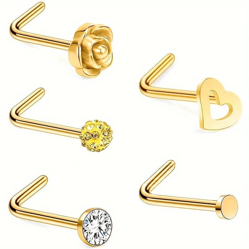 Elegantné 1ks z nehrdzavejúcej ocele Nose Stud Set s kubickým zirkónom srdcom guľatá guľa pre ženy každodenné nosenie zlata