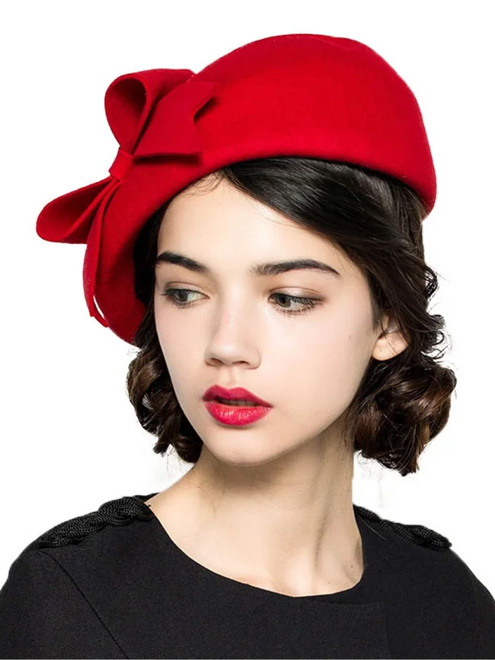 Elegantné baretské kostoly klobúky dámska vlna Felt fascinátory fedora klobúky Lady Bow Caps Pillbox Hat Kóre